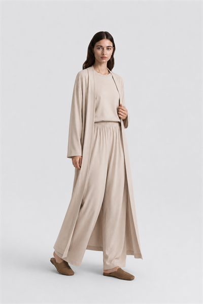 Relaxia | 3 lü Kimono Pantolon Tişört Takım Kum Beji