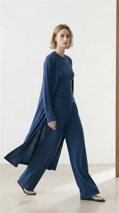 RELAXIA | 3lü Kimono Takım: Kimono, T-shirt ve Beli Lastikli Pantolon İndigo