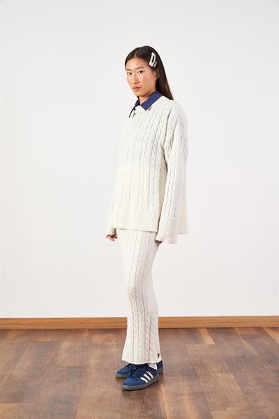 Saç Örgü Desenli Triko Etek Ekru