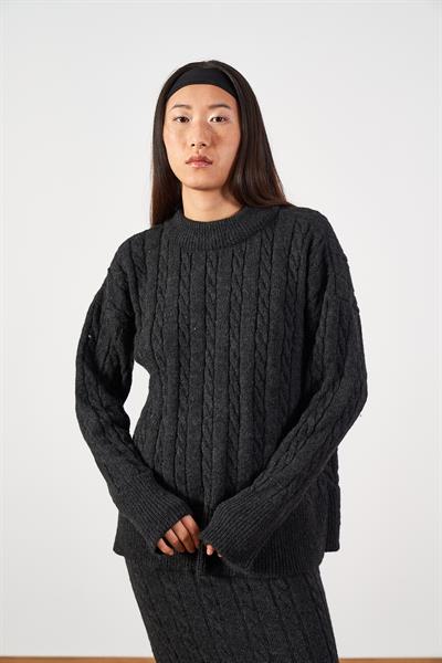 Saç Örgü Oversize Triko Kazak Antrasit