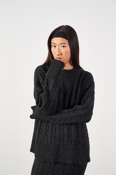 Saç Örgü Oversize Triko Kazak Antrasit