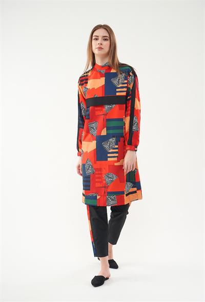 Soa Desenli Tesettür Mayo Siyah Uzun