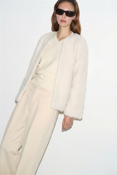 Soft Kürk Ceket Ekru KEMER HEDİYELİ