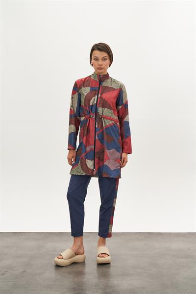 Stoperli Desenli  Tesettür Mayo İndigo