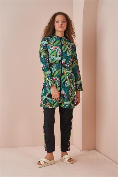 Stopper Flamingo Pattern Covered Swimsuit Black
