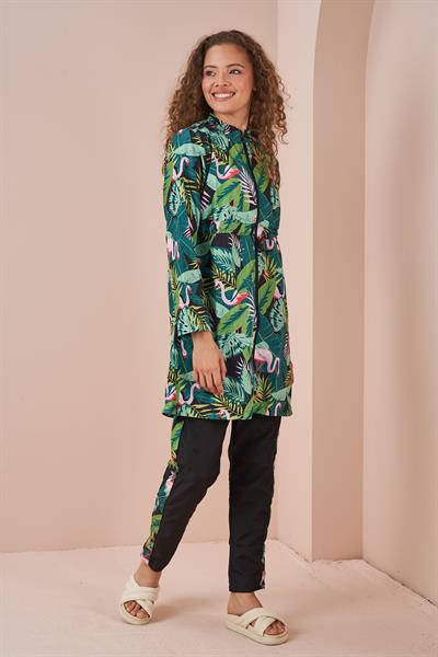 Stopper Flamingo Pattern Covered Swimsuit Black