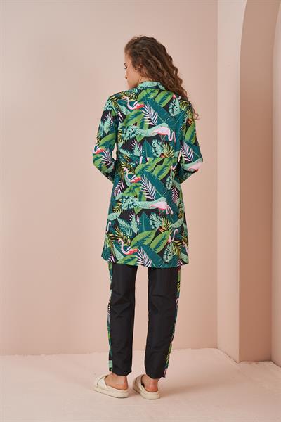 Stopper Flamingo Pattern Covered Swimsuit Black