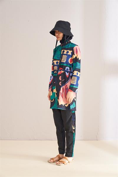 Stoperli Oyun Desen Tesettür Mayo Siyah