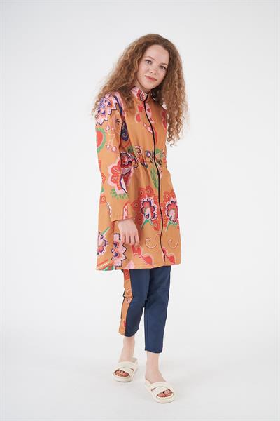 Stopper Shawl Pattern Covered Swimsuit Mustard Color