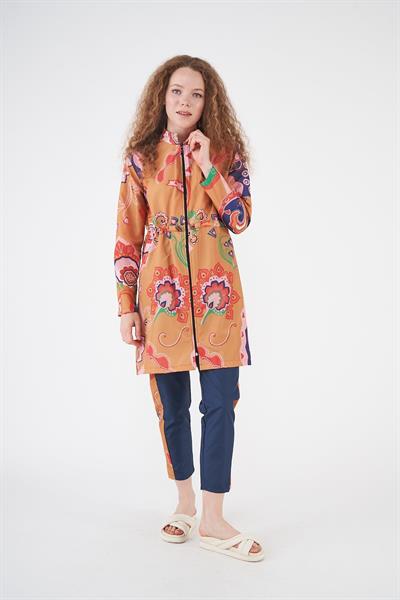 Stopper Shawl Pattern Covered Swimsuit Mustard Color