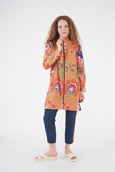 Stopper Shawl Pattern Covered Swimsuit Mustard Color