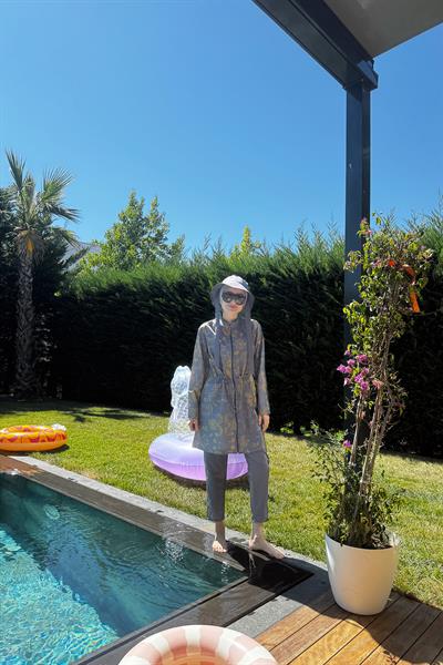 Stoperli Tesettür Mayo Çini Desen Gri