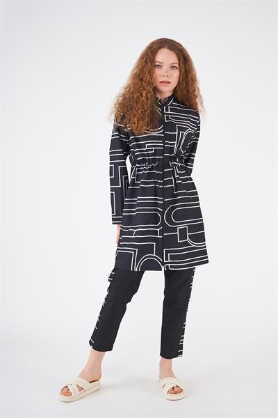 Stopper Tote Pattern Covered Swimsuit Black