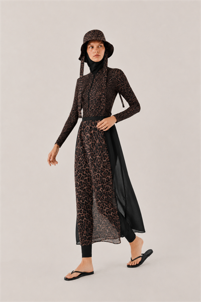 SUNVEIL | Şifon Bağlamalı Pareo Siyah Leopar