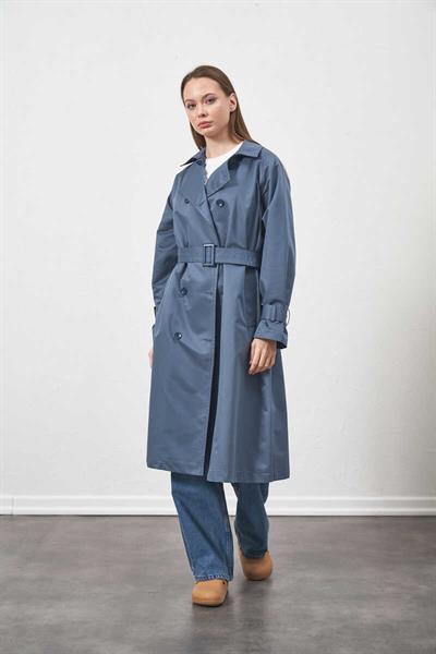 Tokalı Oversize Trenchcoat  İndigo