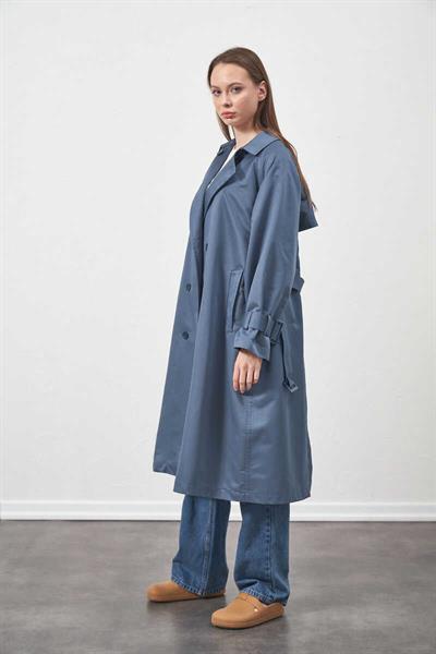Tokalı Oversize Trenchcoat  İndigo