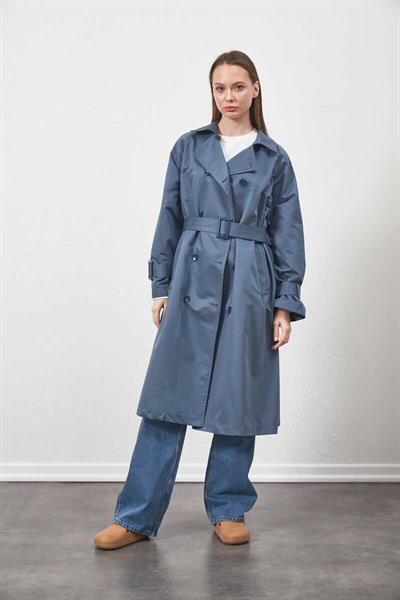 Tokalı Oversize Trenchcoat  İndigo