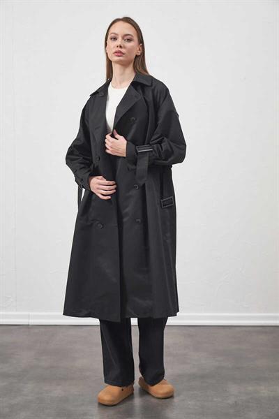 Buckle Oversize Trenchcoat  Black