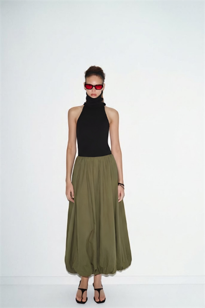 Uzun Balon Etek Haki