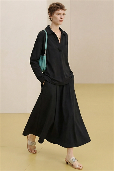 VALA | Etek Görünümlü Geniş Paça Pantolon Siyah