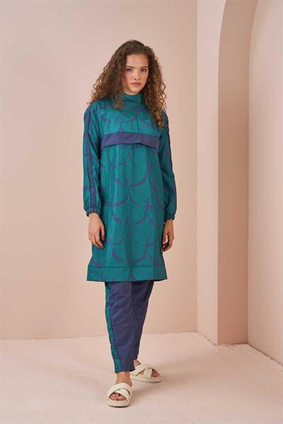 Leaf Pattern Covered Swimsuit Long indigo