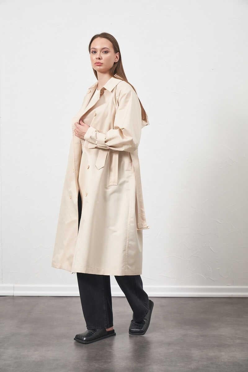 Tokalı Oversize Trenchcoat Ekru