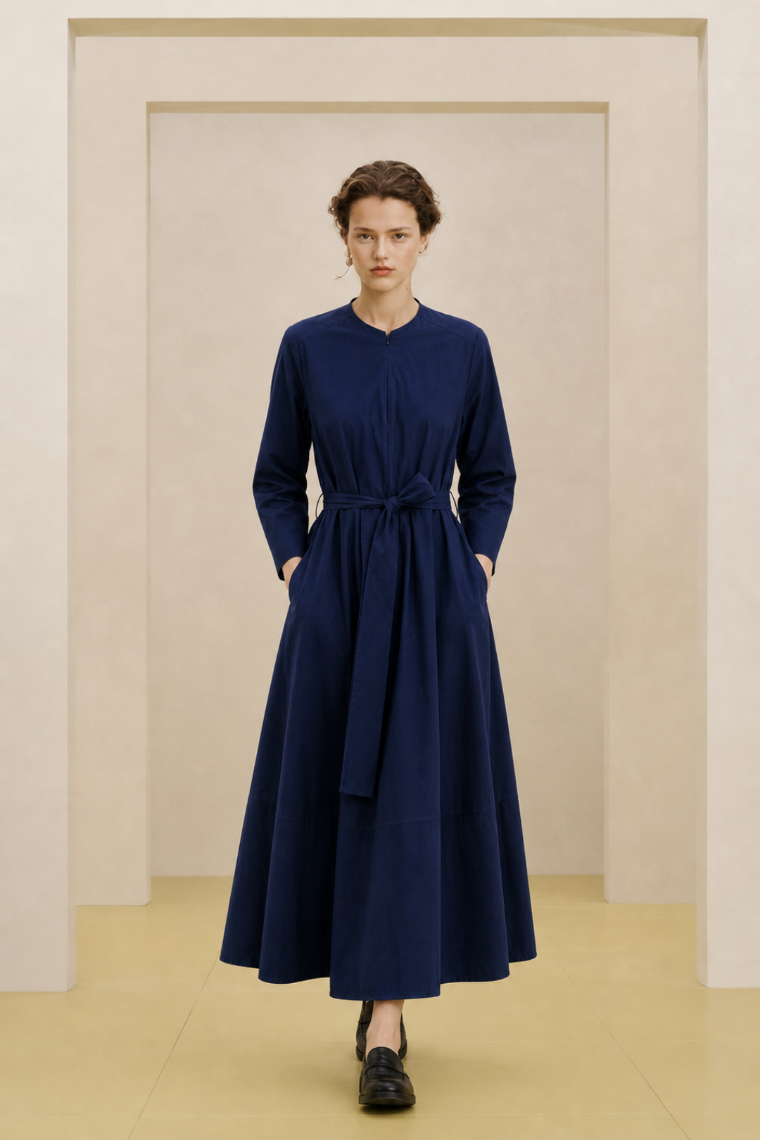 AURA | Gizli Fermuarlı  Minimal Elbise Lacivert