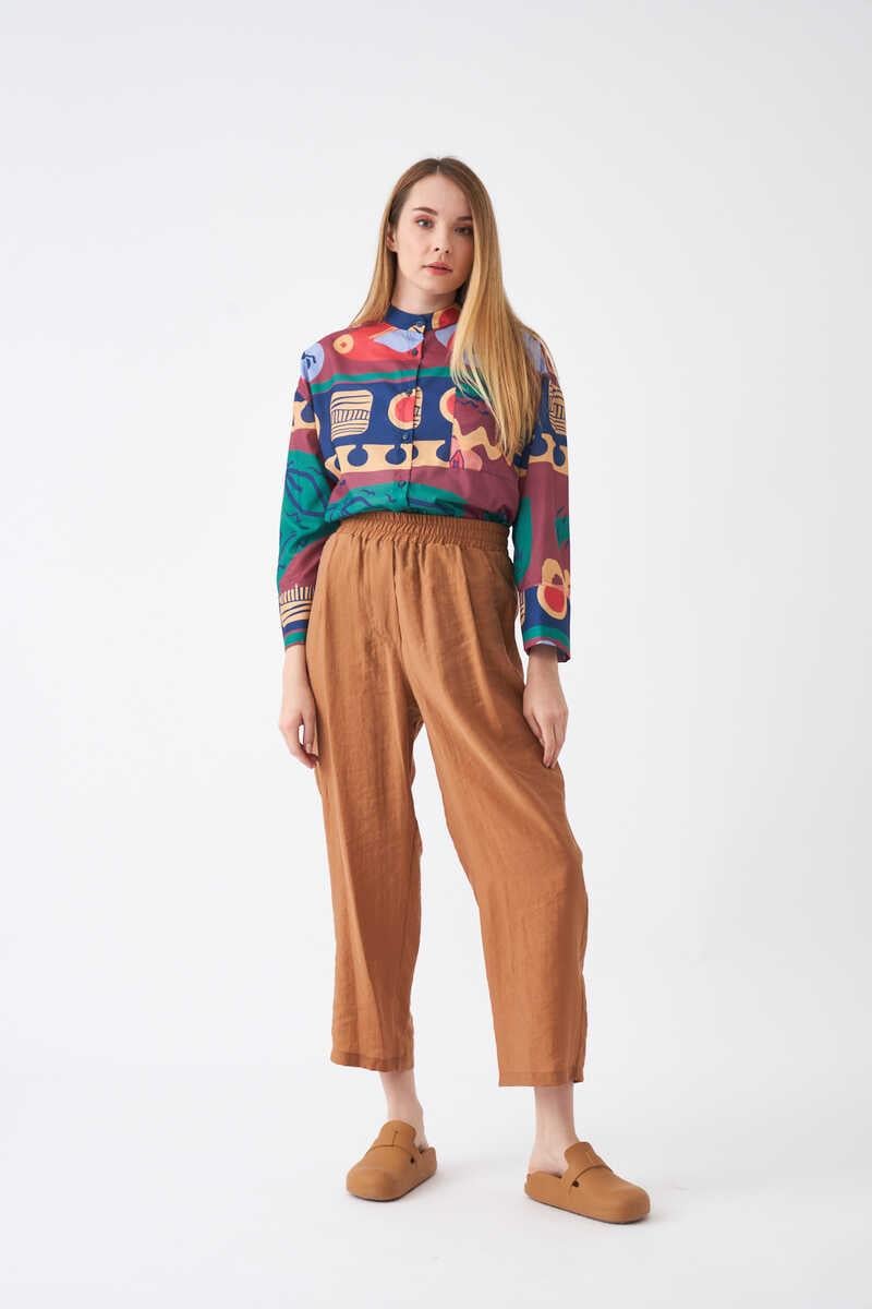 Elastic Waist Modal Trousers Brown