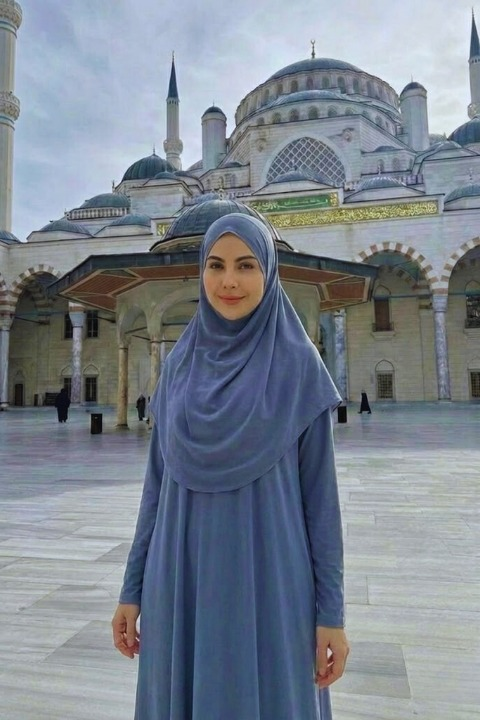Hazır Şallı Tek Parça Namaz Elbisesi İndigo