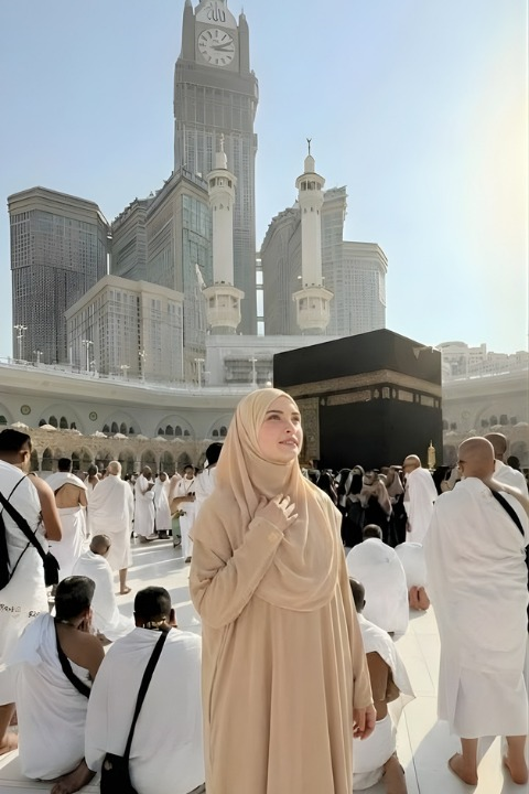 Hazır Şallı Tek Parça Namaz Elbisesi Ten Rengi