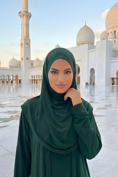 Hazır Şallı Tek Parça Namaz Elbisesi Zümrüt Yeşili