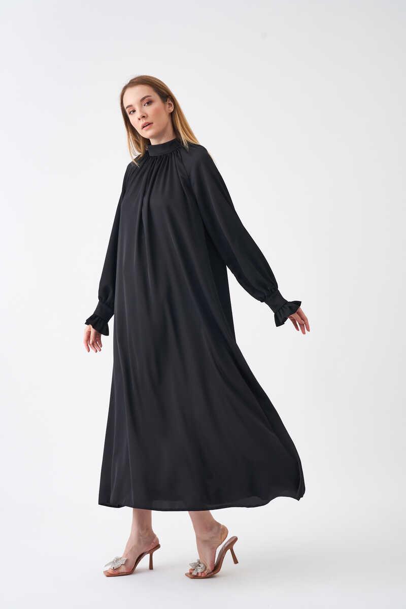 Ruffle Sleeve Abaya Dress Black