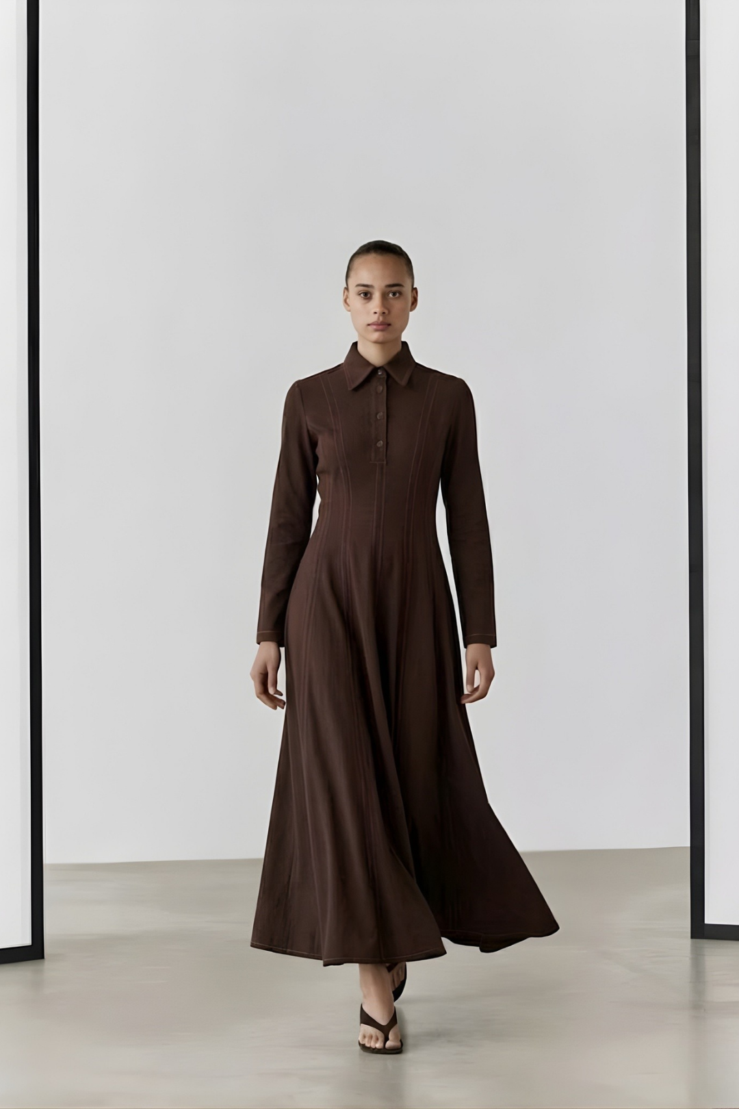 LENA | Parçalı Denim Elbise Kahve