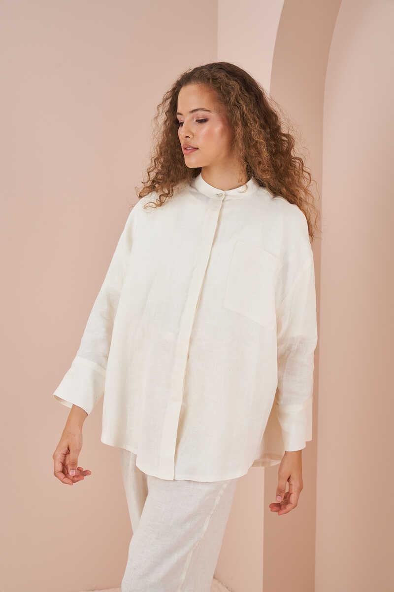 Oversize Ceket Tunik Paperbag Pantolon Takım Ekru