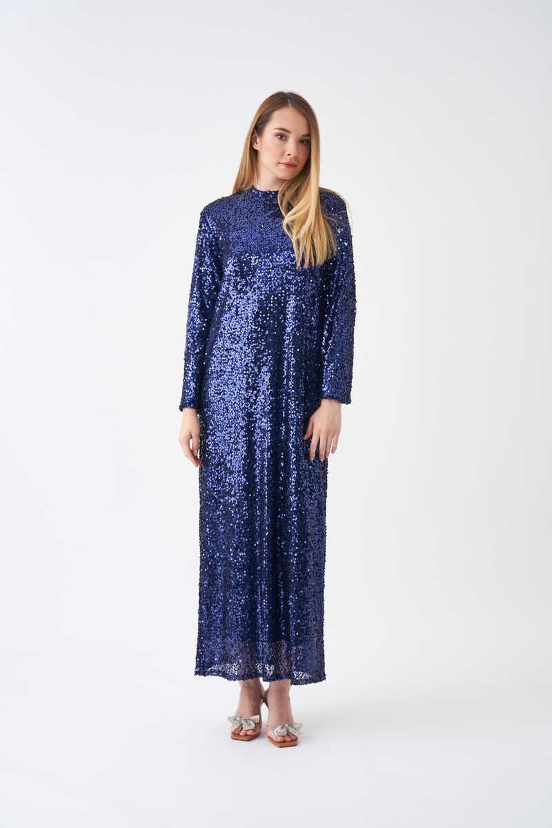 Sequin Abaya Dress Night Blue