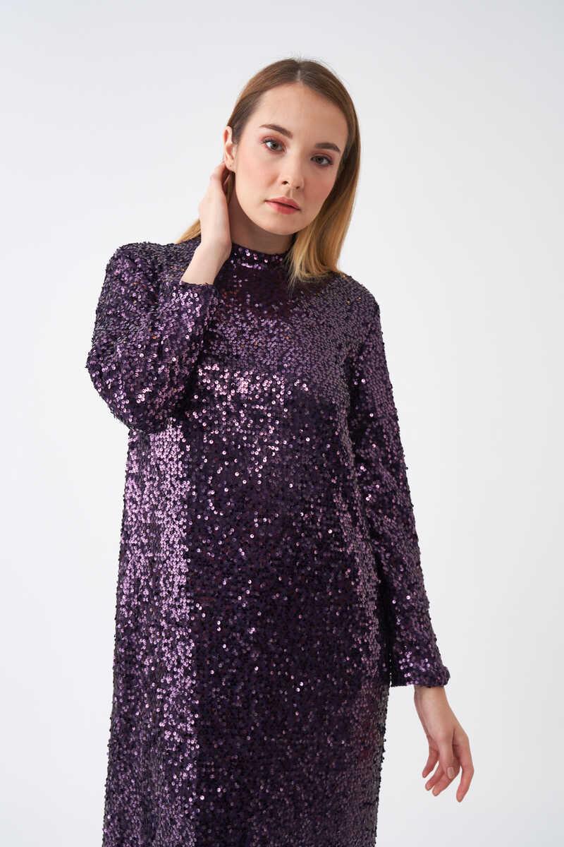 Sequin Abaya Dress Plum