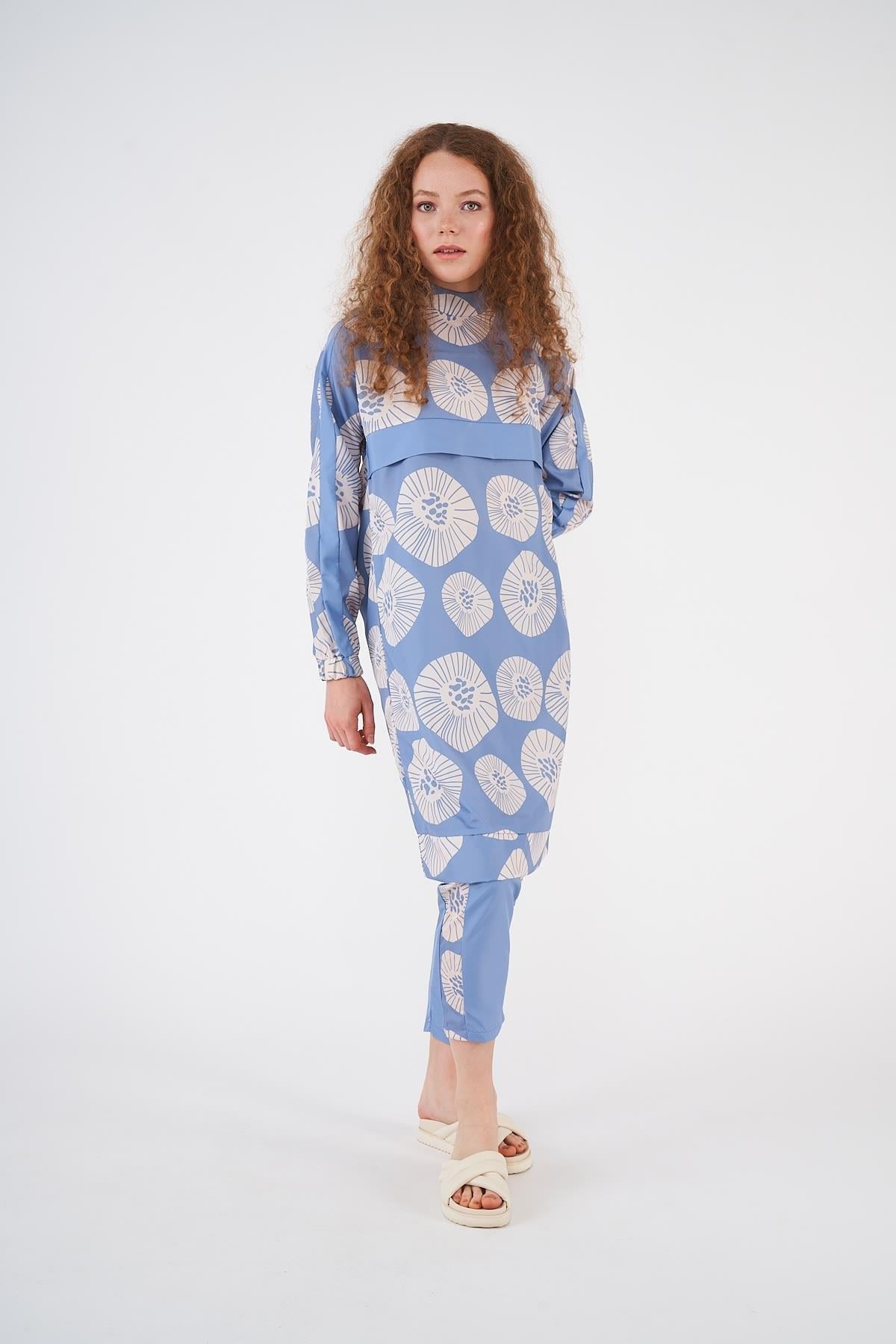Pervane Pattern Covered Swimsuit indigo Long