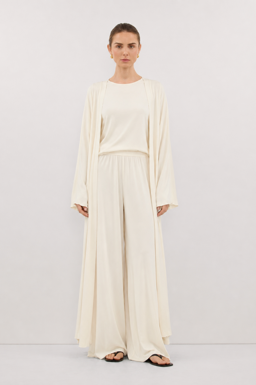 Relaxia | 3 lü Kimono Pantolon Tişört Takım Ekru