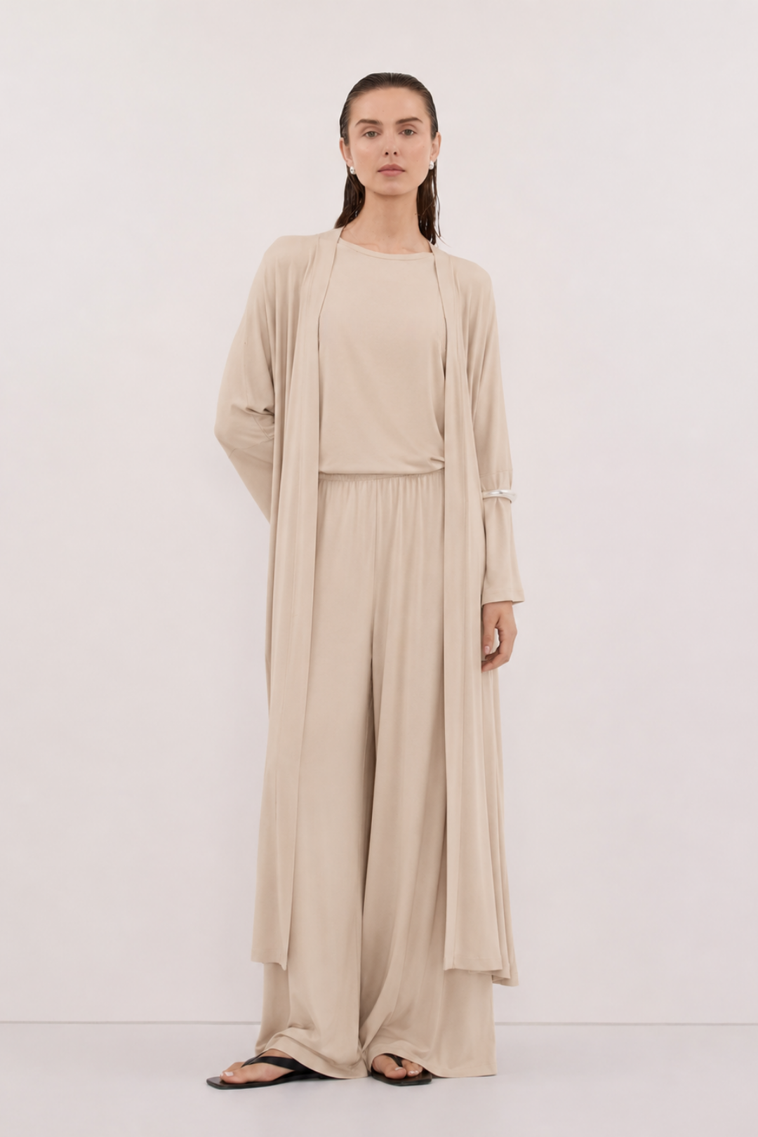 Relaxia | 3 lü Kimono Pantolon Tişört Takım Kum Beji