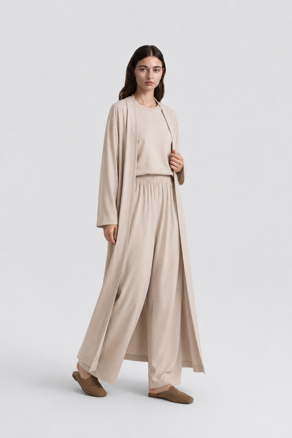 Relaxia | 3 lü Kimono Pantolon Tişört Takım Kum Beji