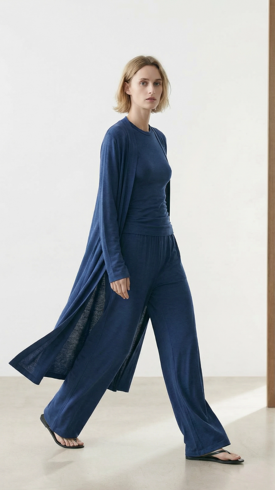 RELAXIA | 3'lü Kimono Takım: Kimono, T-shirt ve Beli Lastikli Pantolon İndigo