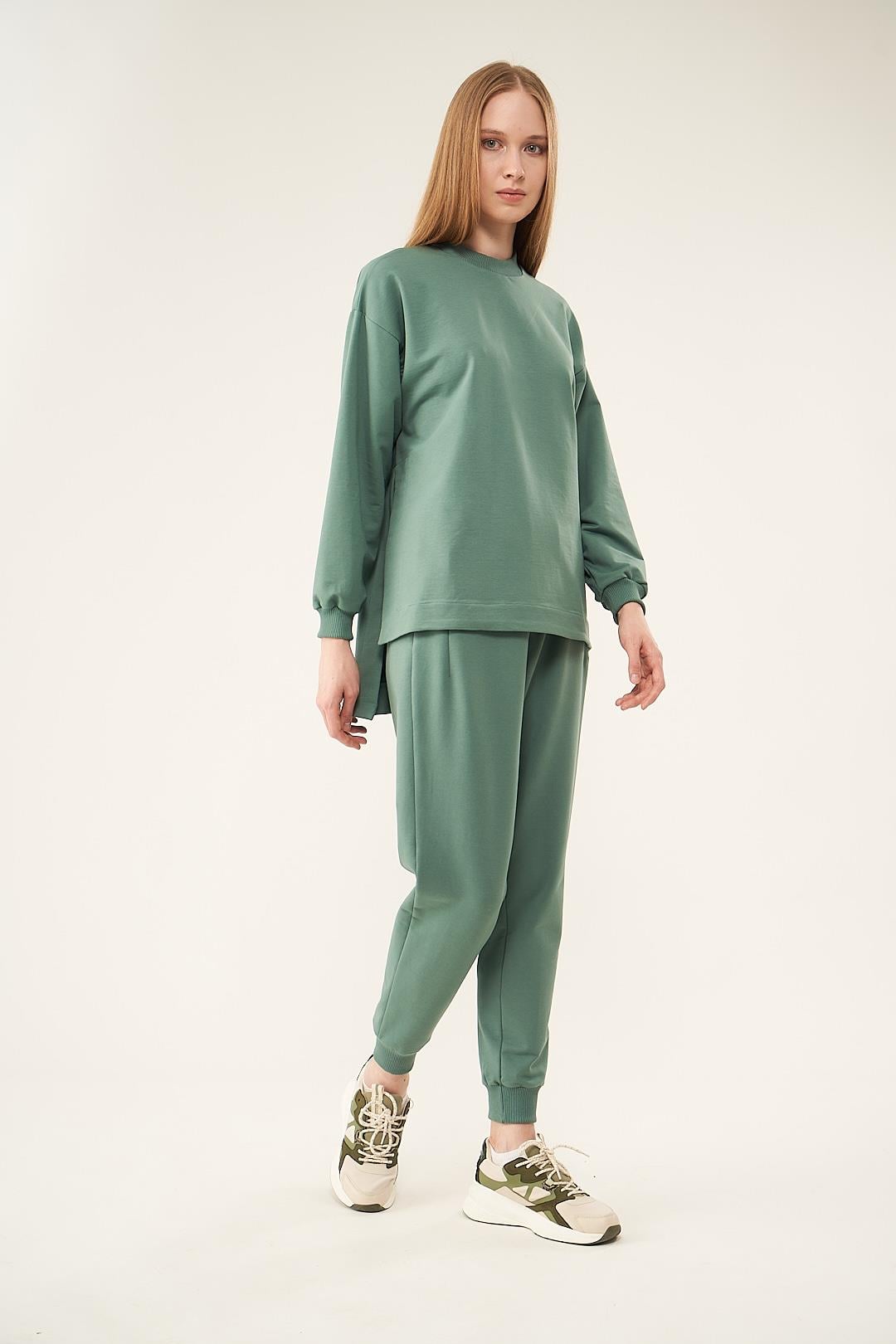 Ribanalı Pervazlı Sweatshirt Yeşil