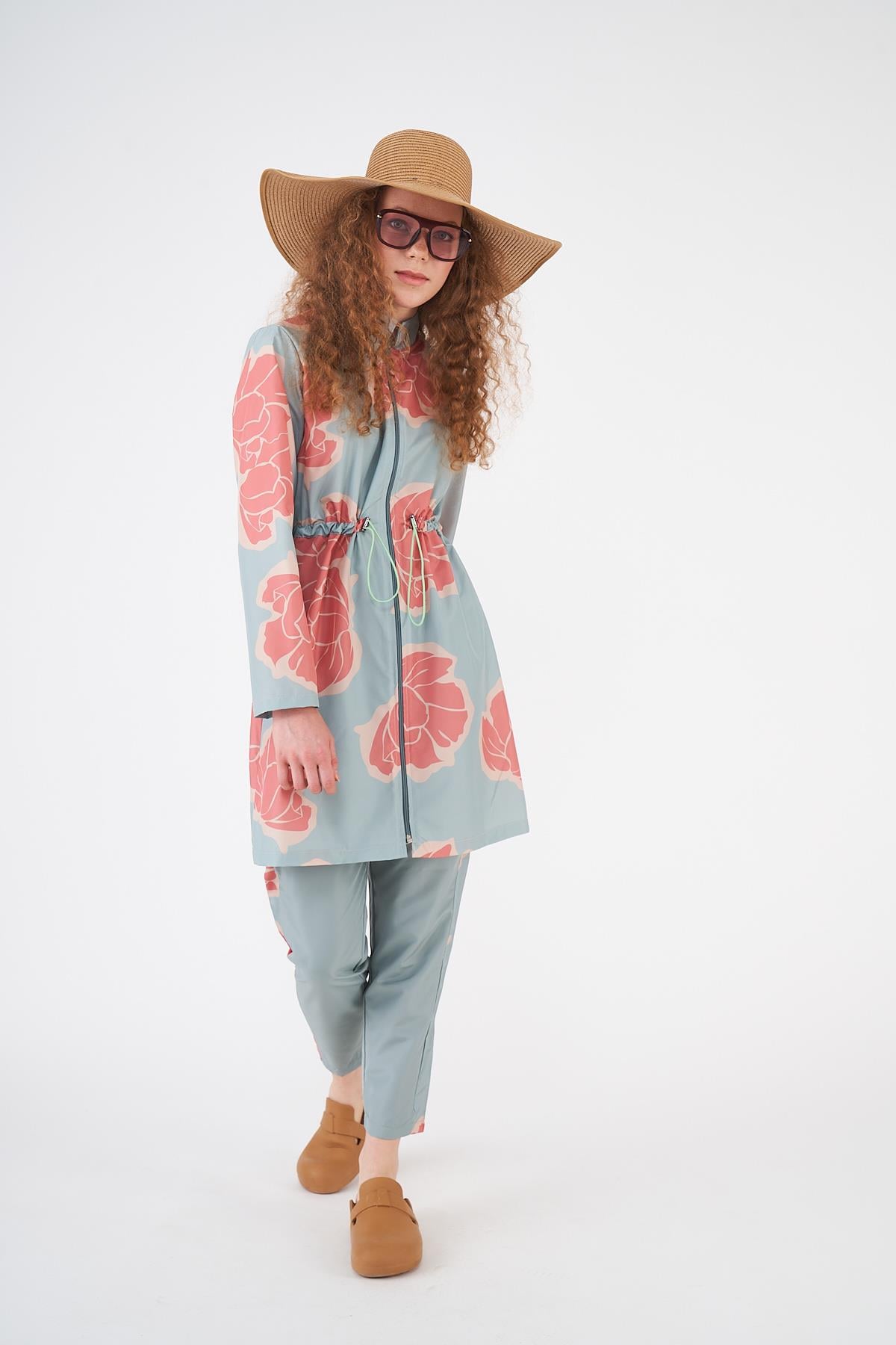 Stopper Flower Pattern Covered Swimsuit Mint