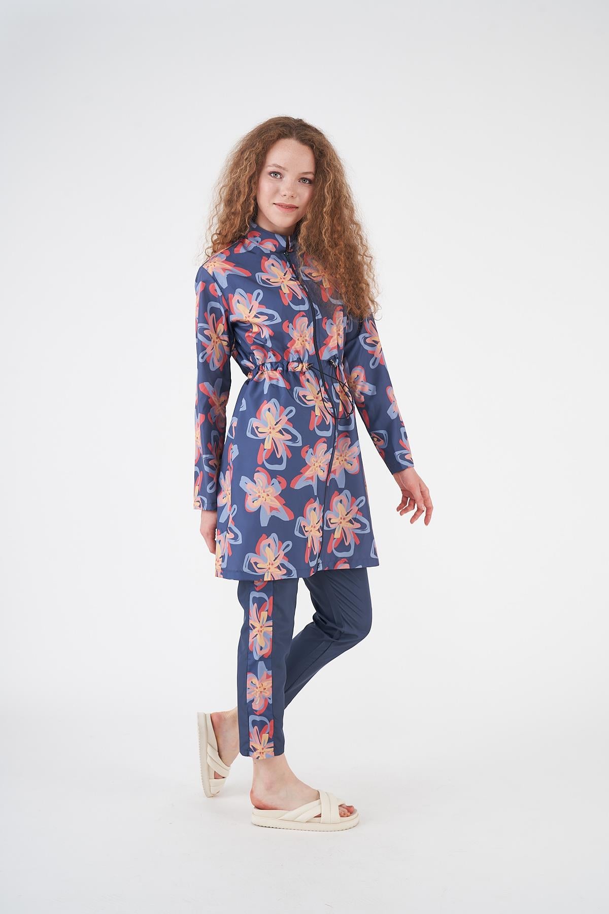Stopper Floral Pattern Covered Swimsuit indigo