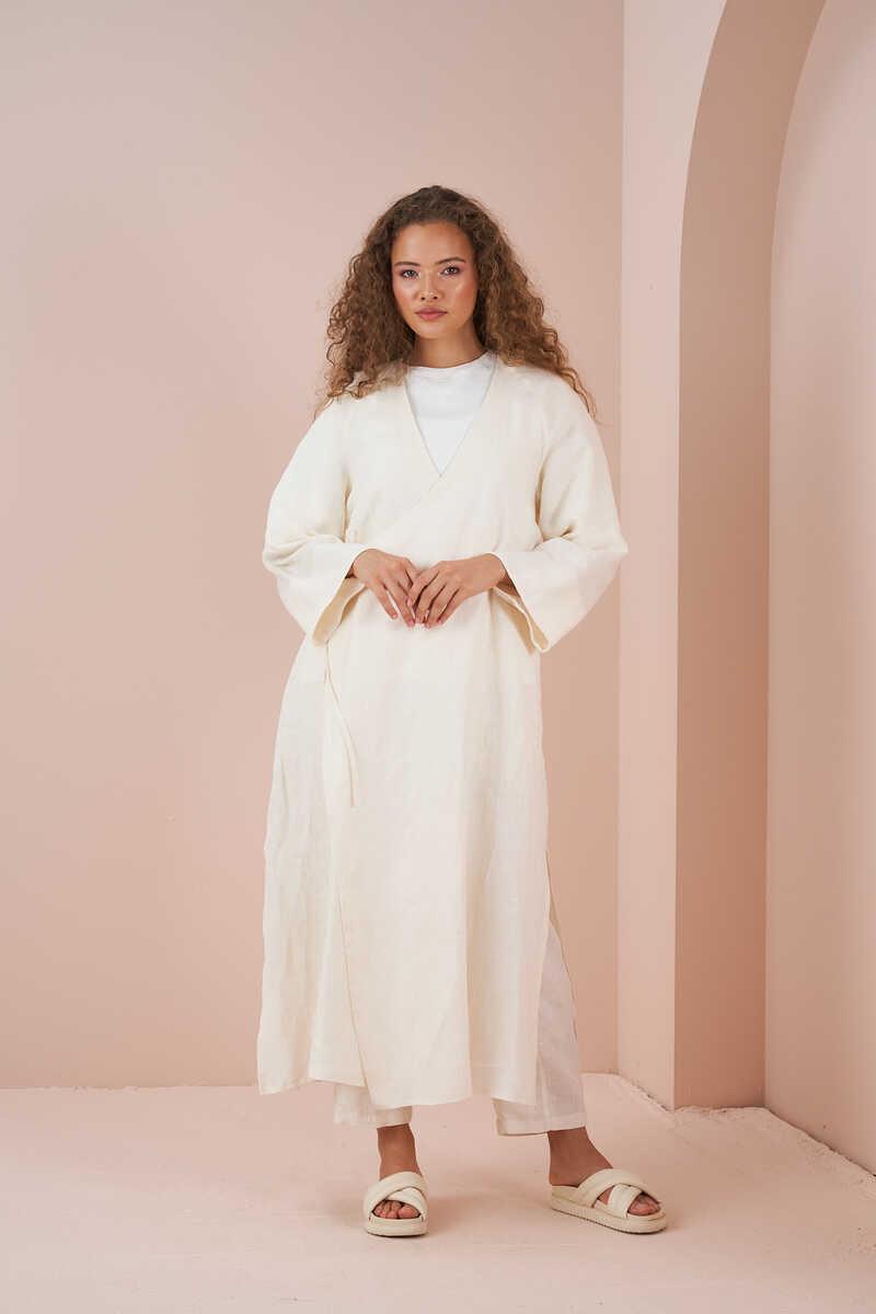 Long Kimono Linen Jacket Ecru
