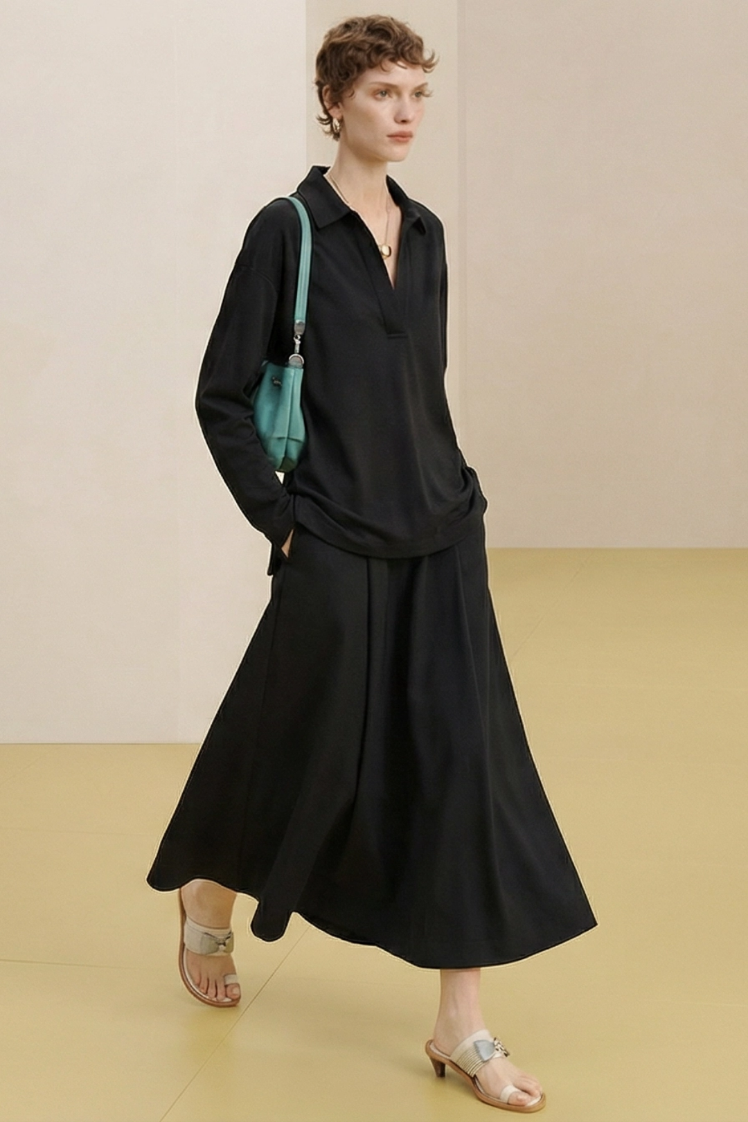 VALA | Etek Görünümlü Geniş Paça Pantolon Siyah