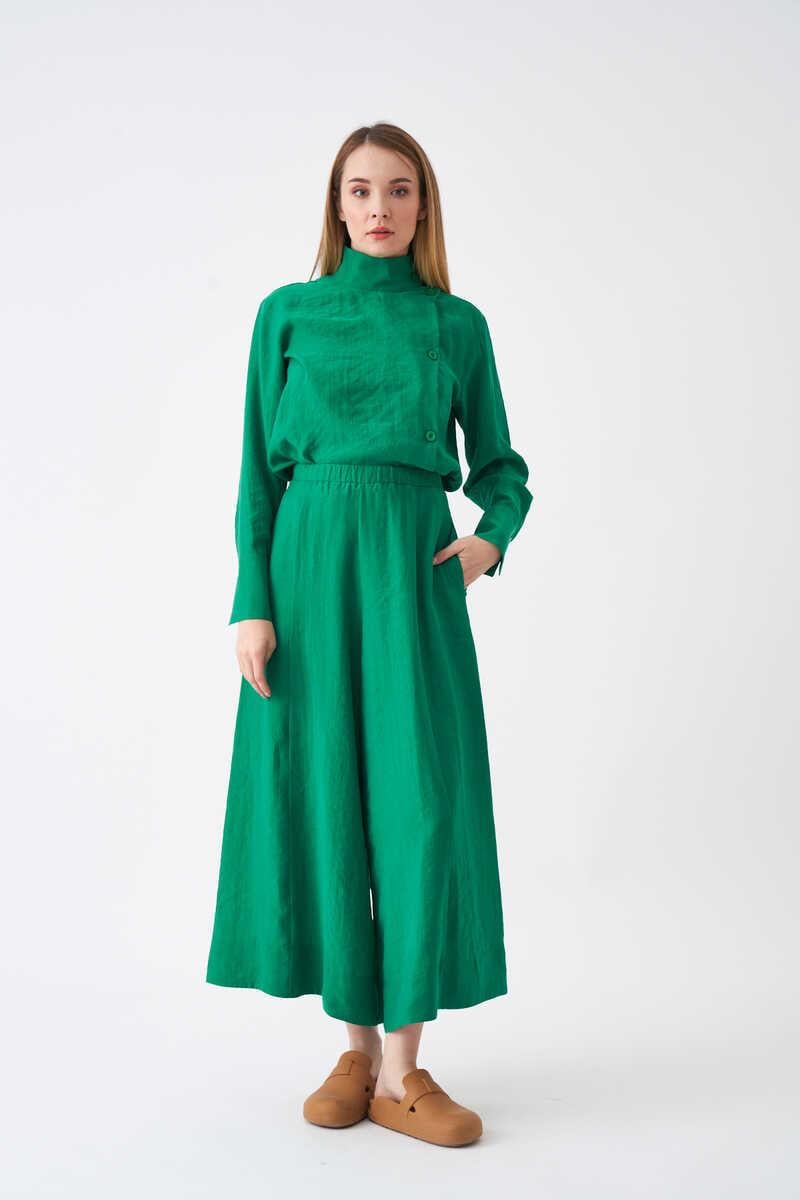 Side Buttoned Modal Blouse Green