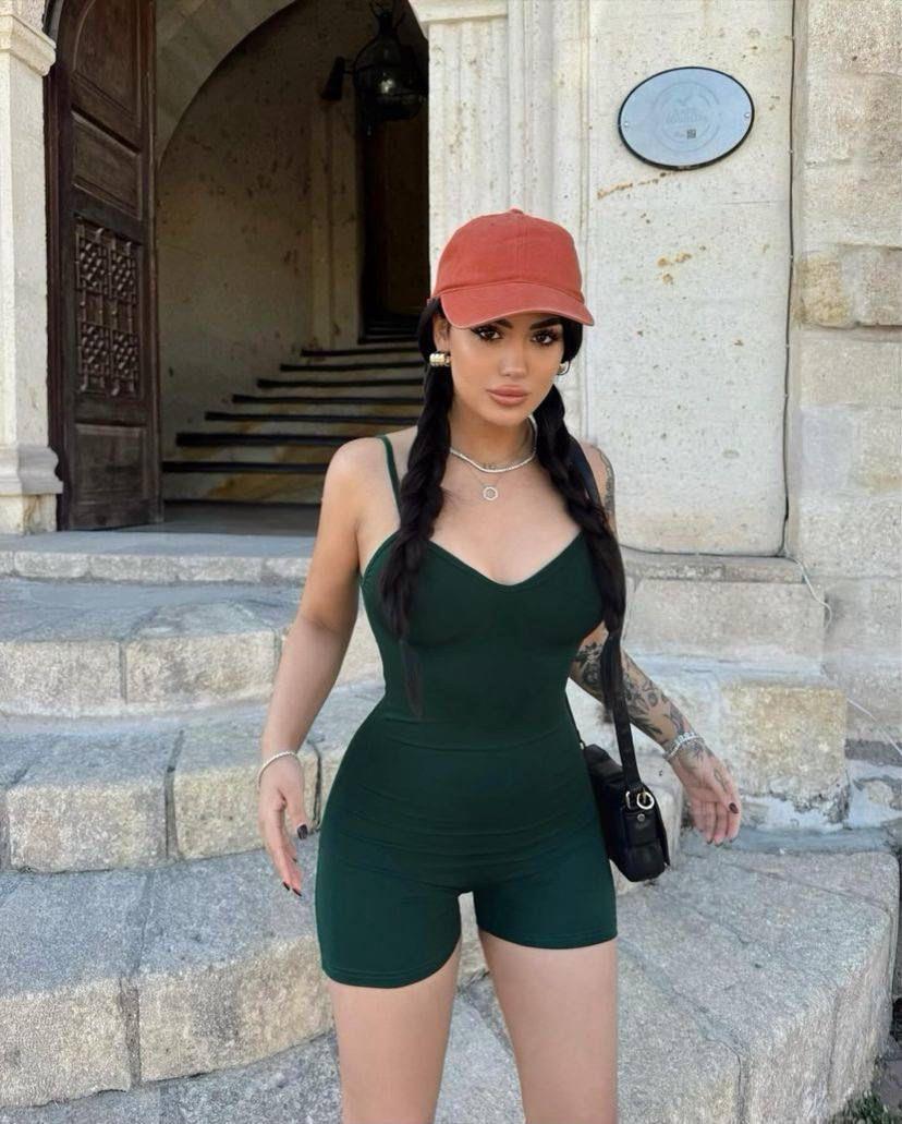 Askılı Esnek Kısa Tulum Yeşil