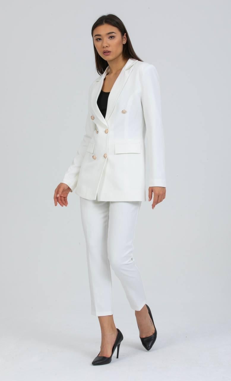 Gold Detay Blazer Ceket İkili Takım Beyaz