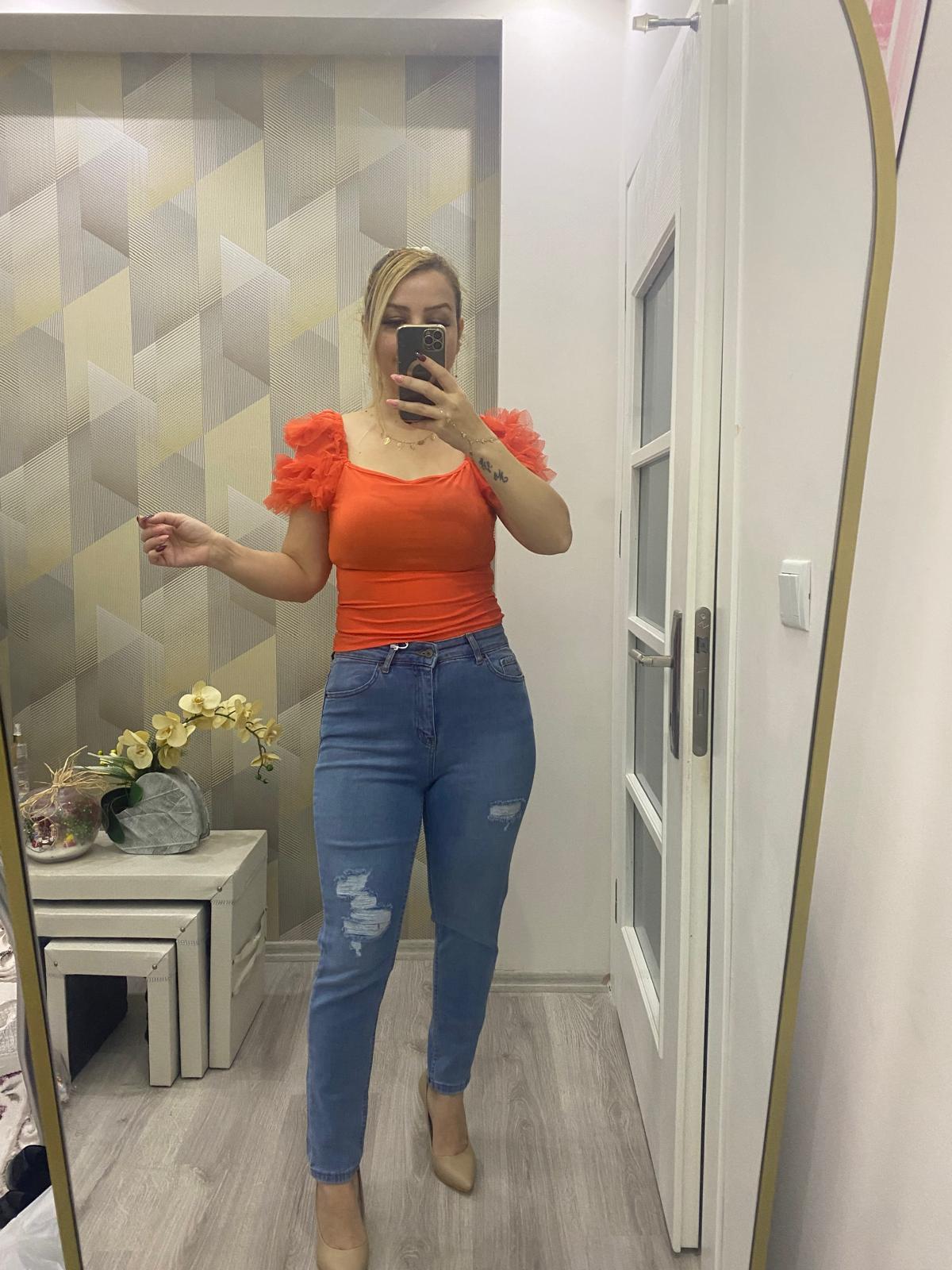 Kolu Tül Detay Sandy Bluz Turuncu